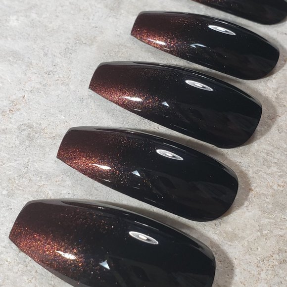 Custom Gel Press on nails fall ombre black maroon fade chocolate cherry - Picture 5 of 9